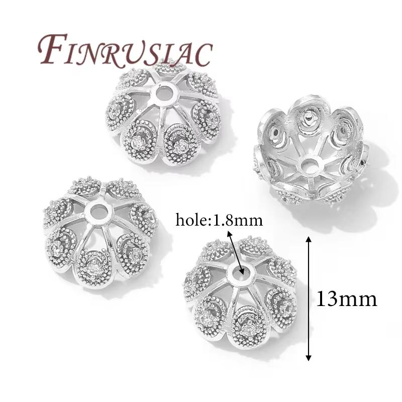 8.5mm Spacer Bead Caps 18K Gold Plated Brass with Zircon Flower Bead End Caps For Jewelry Making Supplies DIY Accessories