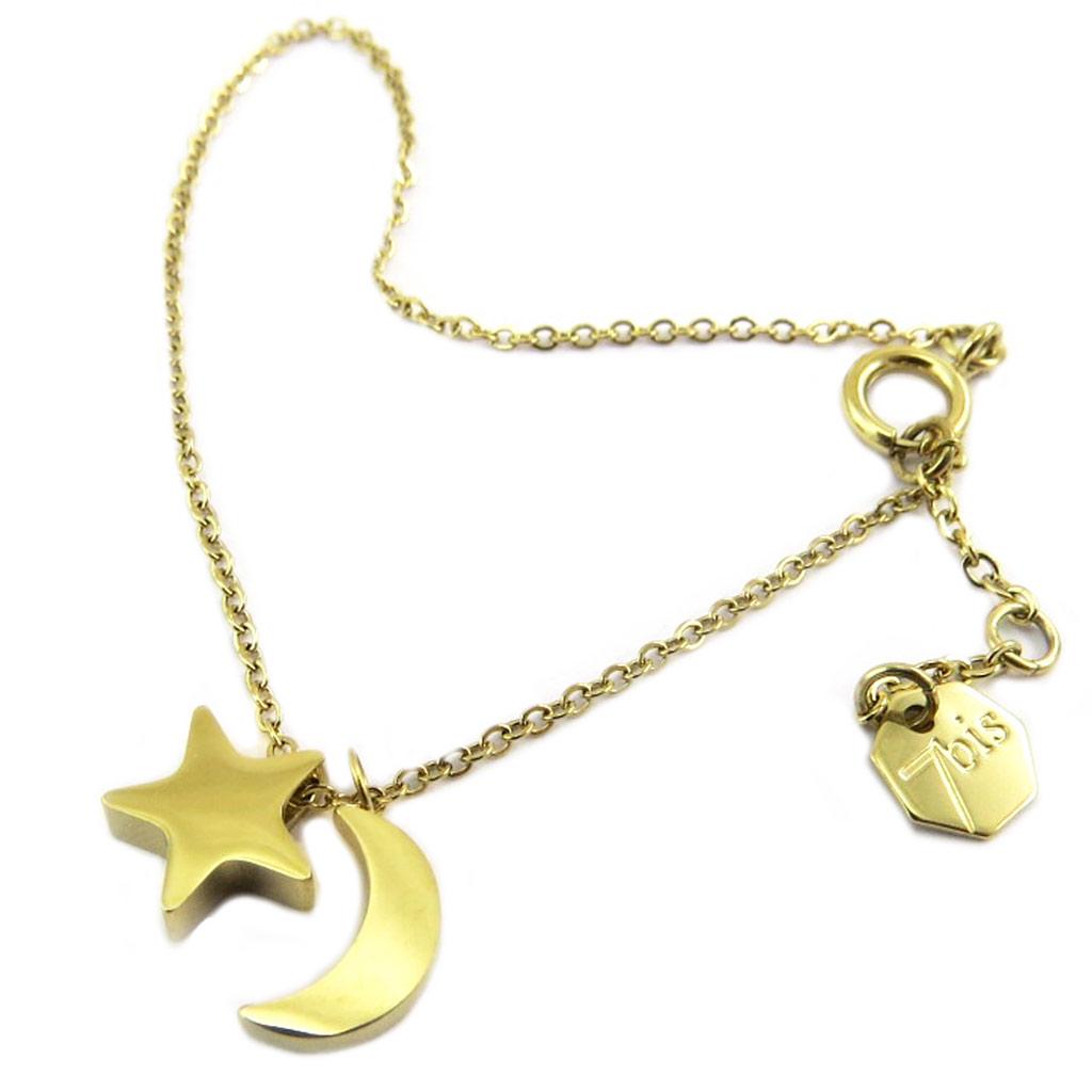 7bis [P8286] - Handcrafted Gold 'Clair De Lune' Steel Bracelet (moon - Star) - Moon 9x5 Mm - Star 9 Mm