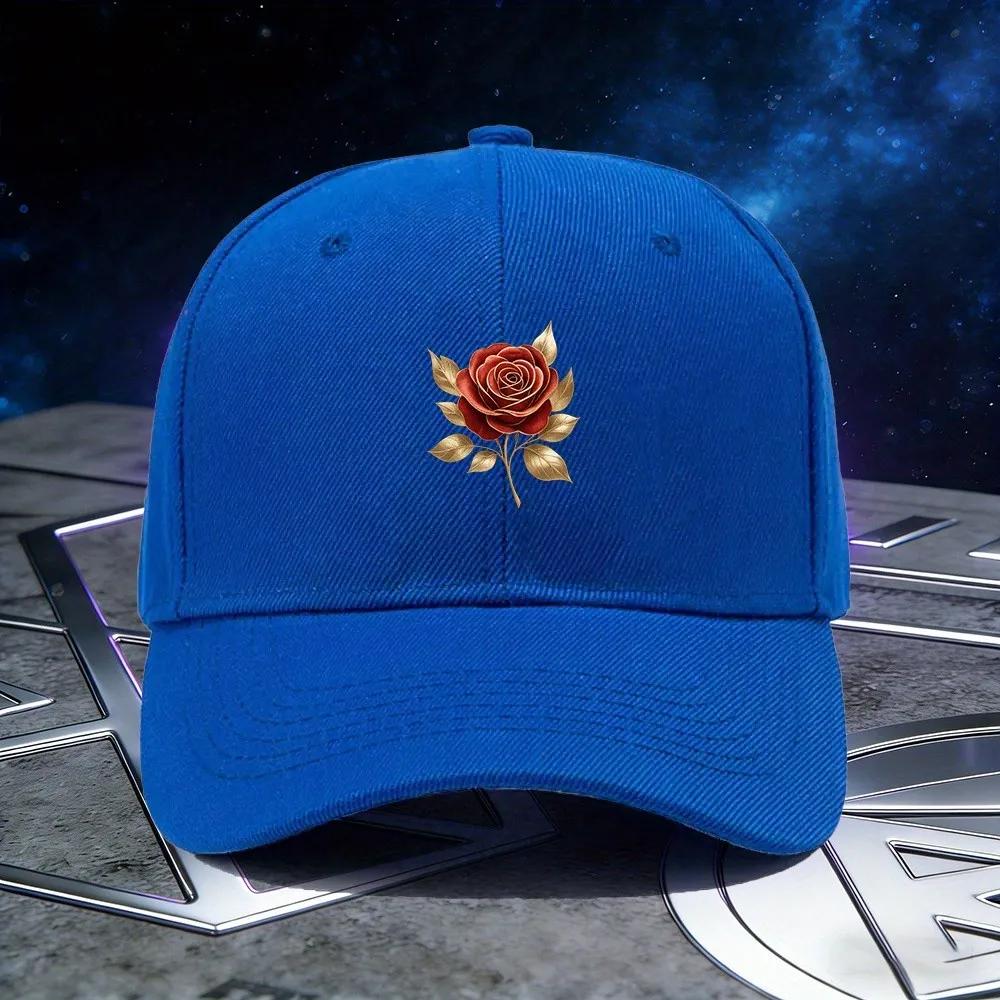 Gold Rose Aufdruck Baseballkappe Unisex Polyester Lässig Verstellbar Sonnenhut