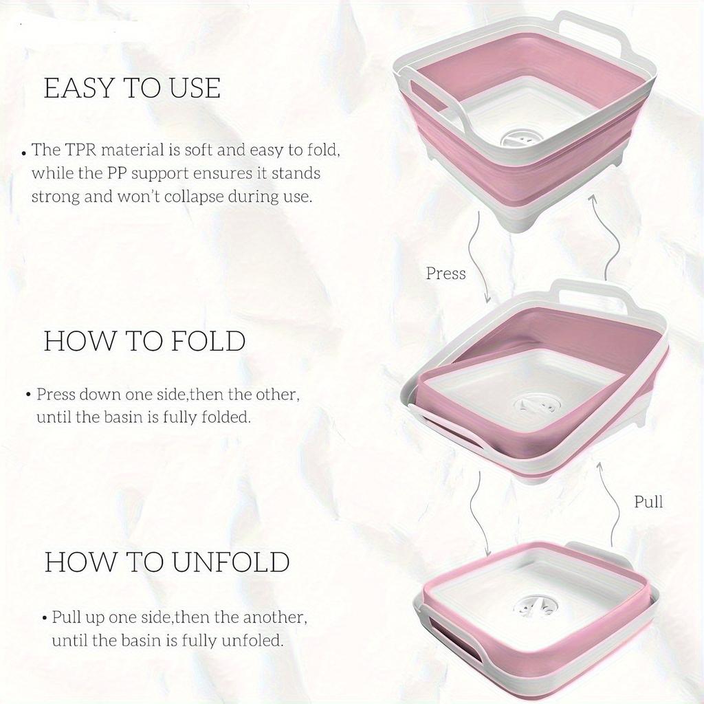 8.5L Collapsible Dish Tub with Drain Plug, Portable Collapsible Dish Basin, Camping Sink for Washing Dishes, Laundry & Kitchen Use