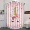 Unicorn Polka Dot Pink Shower Curtain for Girls, Waterproof Polyester Fabric Kids Bathroom Decor with Fantasy Pattern