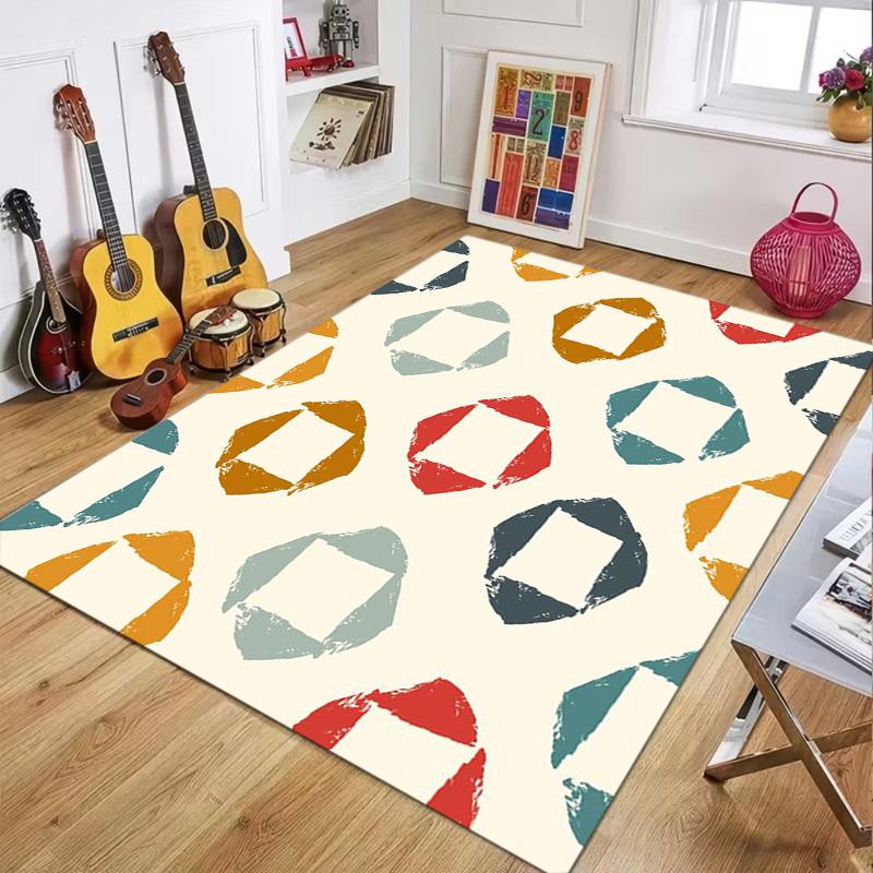 Watercolor Geometric Triangle Print Area Rug, Soft Colorful Floor Mat for Living Room Bedroom, Whimsical Home Decor Carpet