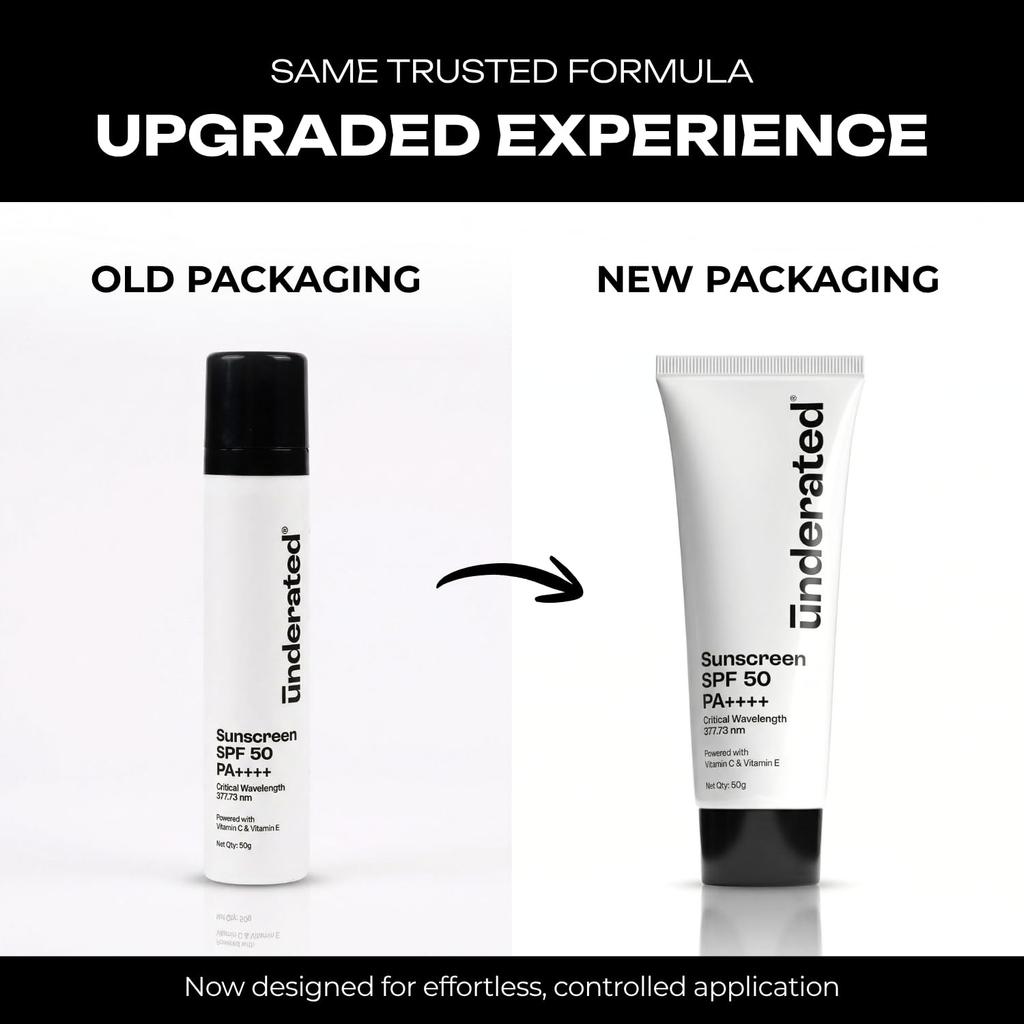 Underated Sunscreen Spf 50 Pa++++ Powered With Vitamin C & Vitamin E For Broad Spectrum Uv A, Uv B & Blue Light Protection | Silicone Free, Non-C