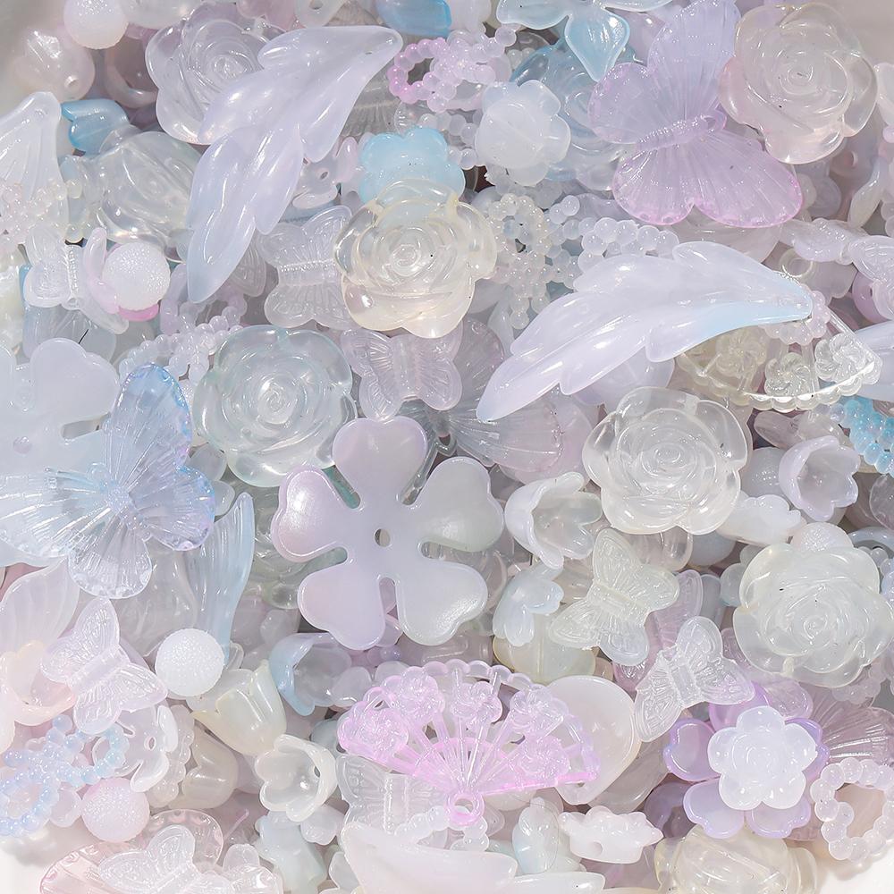 30g/Lot Colorful Mixed Butterfly Fan Acrylic Beads Spacer Loose Bead for DIY Necklace Bracelet Jewelry Making Accessories