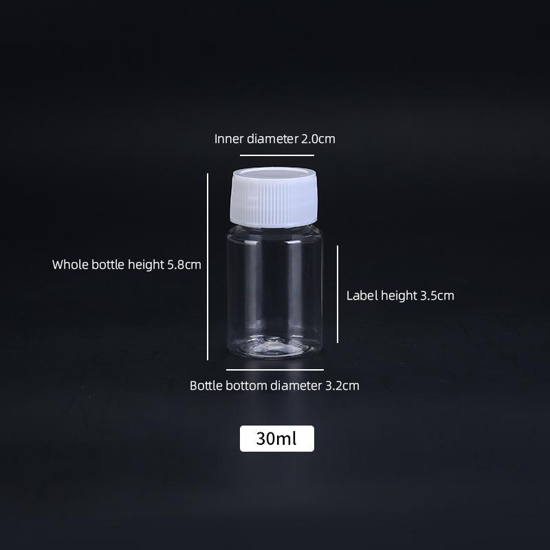 15 ml/20 ml/30 ml/100 ml Kunststoff-PET, durchsichtig, leer, versiegelt, Fläschchen für feste Pulver, Medizin, Pillen, Behälter, Reagenz, Verpackungsflasche