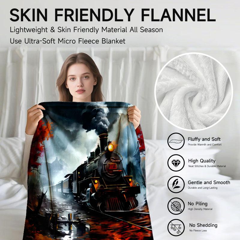 1 piece steam train theme flannel blanket, suitable for sofa, bed, office, ideal gift for family, friends, perfect for holidays.