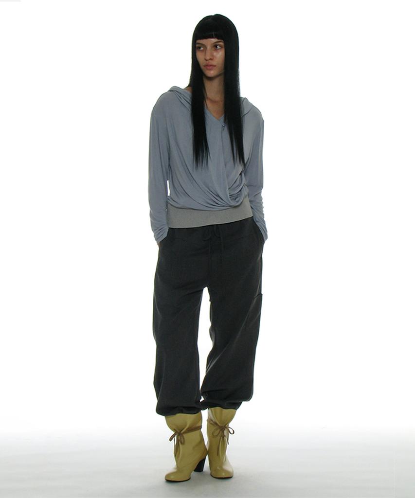 PARTIMENTO WOMEN Drawstring Rounding Slacks_Gray