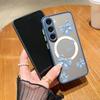 Bowknot Pattern Clear Magnetic Case For Samsung S25 S24 FE S23 Ultra S22 A56 A36 A15 A55 A35 Wireless Charge Shockproof Slim Matte Hone Cover