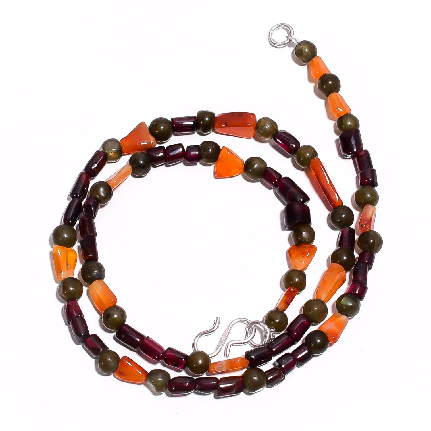 

Natural Garnet Carnelian Labradorite Gemstone Smooth Beads Necklace 17 UB-4645 UB-4645