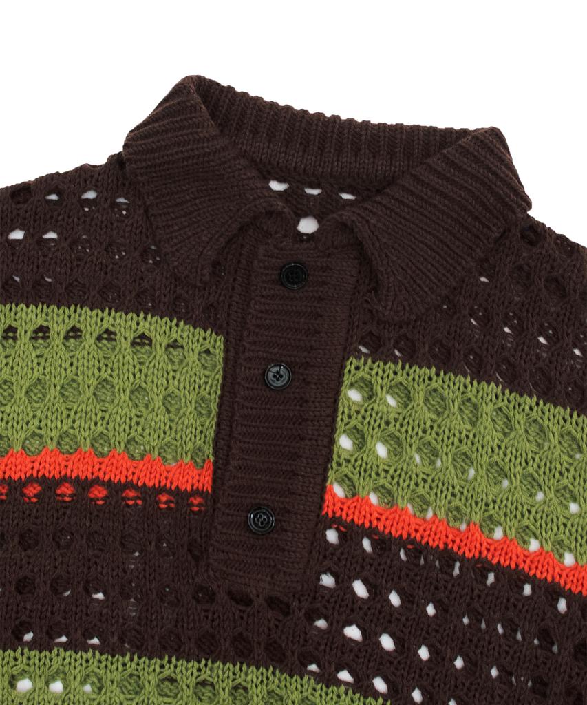 Kaegteoseudoneosmakes Net Stripe Collar Knit - Brown