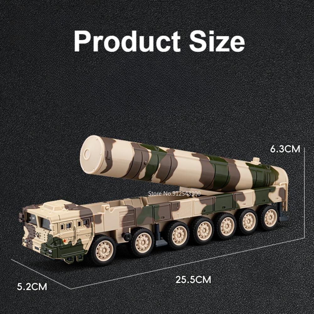Scale 1:50 DF-31 Missile Launcher Model Toy Car Sound Light Die-cast Metal Missiles Vehicle Models Boys Kids Military Toys Gifts