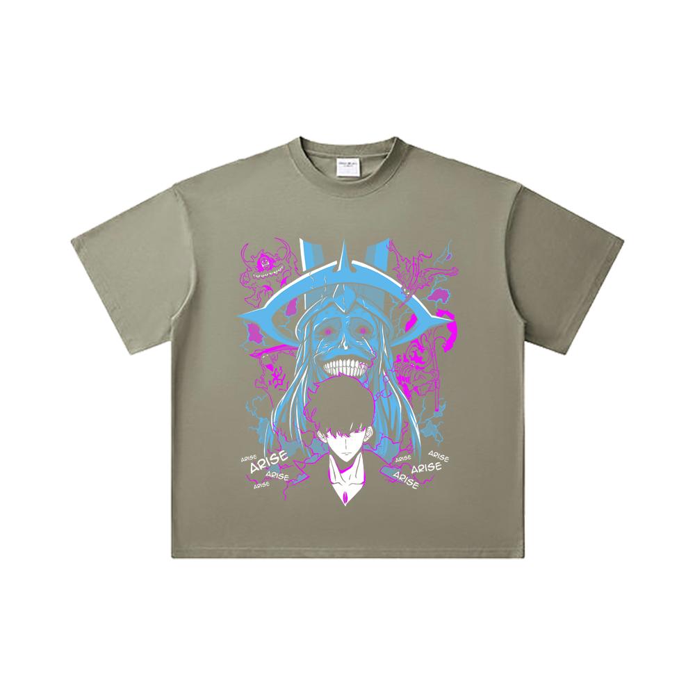 260 GSM Double Yarn 32 Count 100% Cotton Solo Leveling V21 Print Unisex Heavy Cotton T Shirt