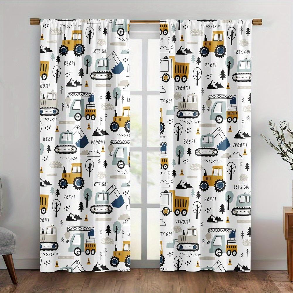 

Cartoon Engineering Vehicle Printed Curtains, Christmas Decorations, Bedroom And Living Room, Home Decoration, Room Decoration 14Wx39L(35x100CM)x2&Rod Pocket