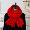 Short Beard Scarf for Women Winter High End Wool Cashmere Scarf Versatile Men's Shawl Solid Color Red Scarf