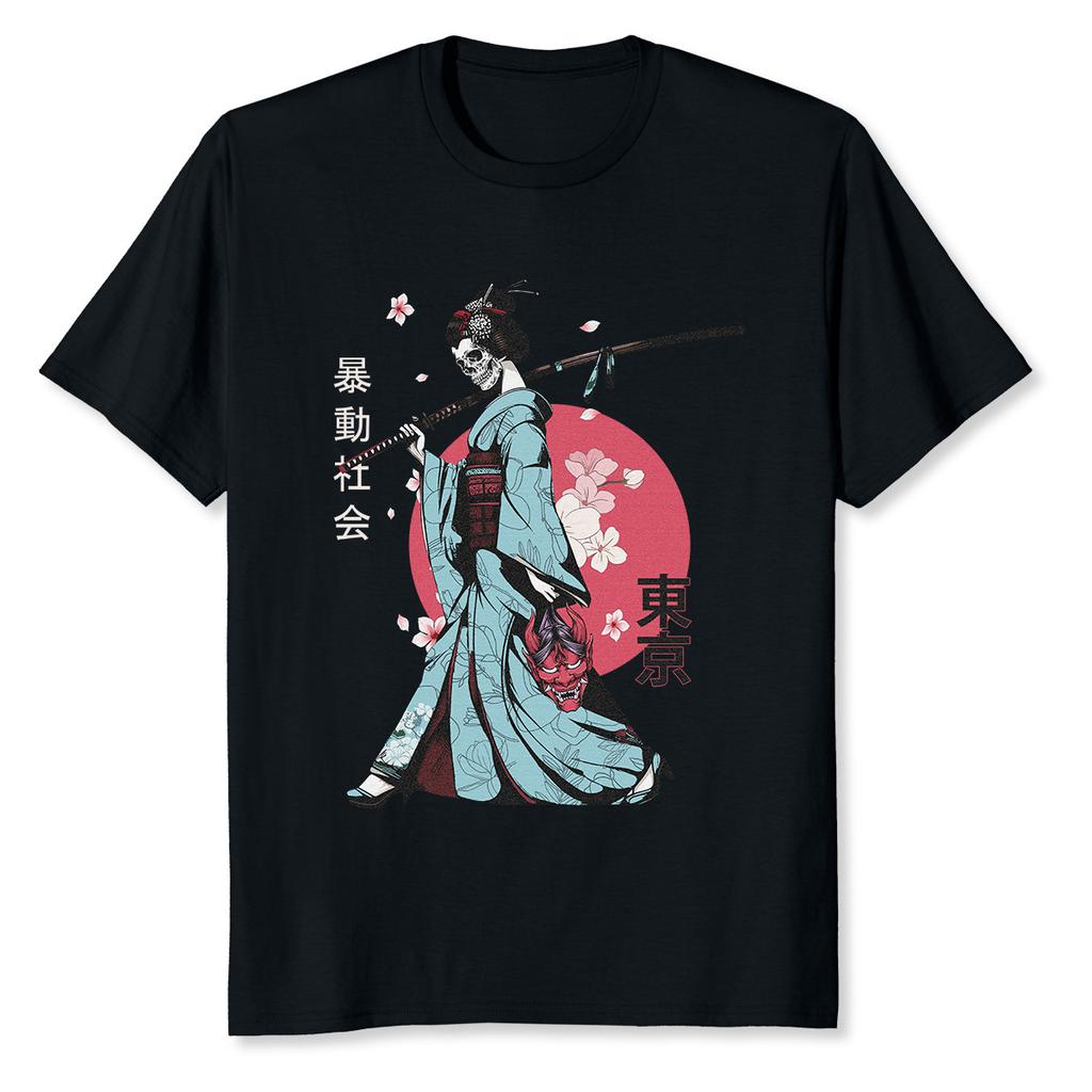 NEW LIMITED Geisha Samurai Japanese Art Skull Cherry Blossoms T-Shirt Mens Womens Tees Top Tops Tee