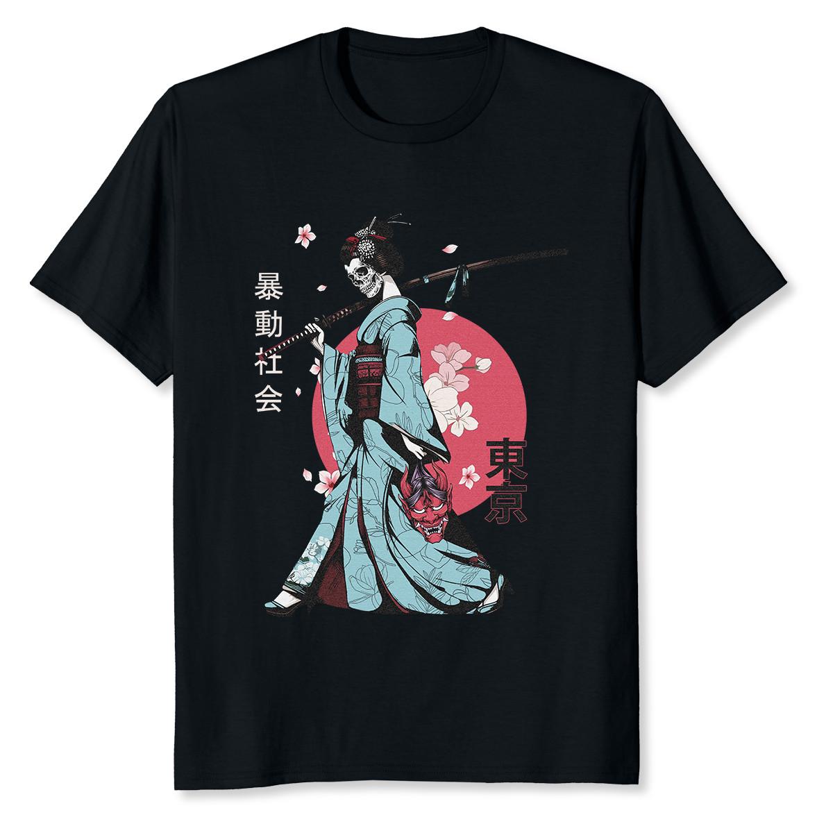 NEW LIMITED Geisha Samurai Japanese Art Skull Cherry blossoms T-Shirt Mens Womens Tees Top Tops Tee XL