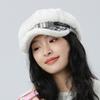 Șapcă octogonală de pluș pentru femei, toamnă iarnă, beretă caldă, șapcă cu cap mare