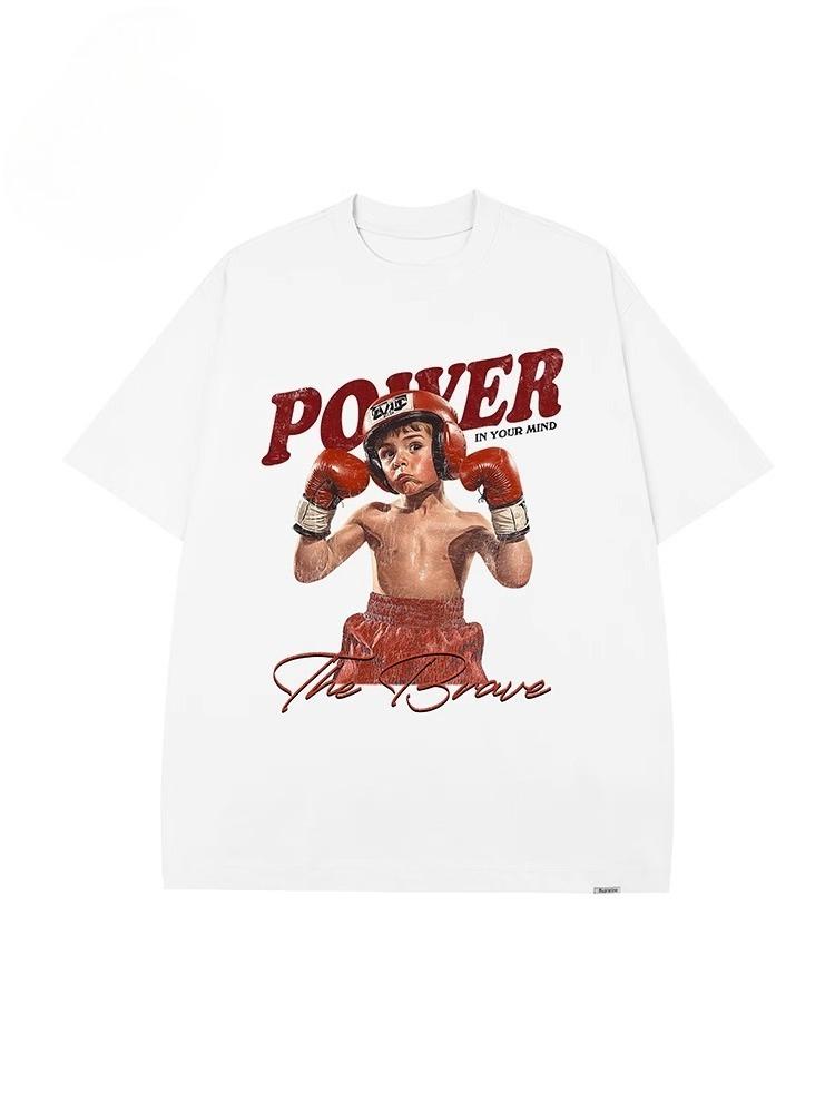 Boxing Boy Printed Shortsleeved Tshirt Mens Large Size Loose Trendy Brand Street American Retro Halfsleeved Adlv Style Tee
