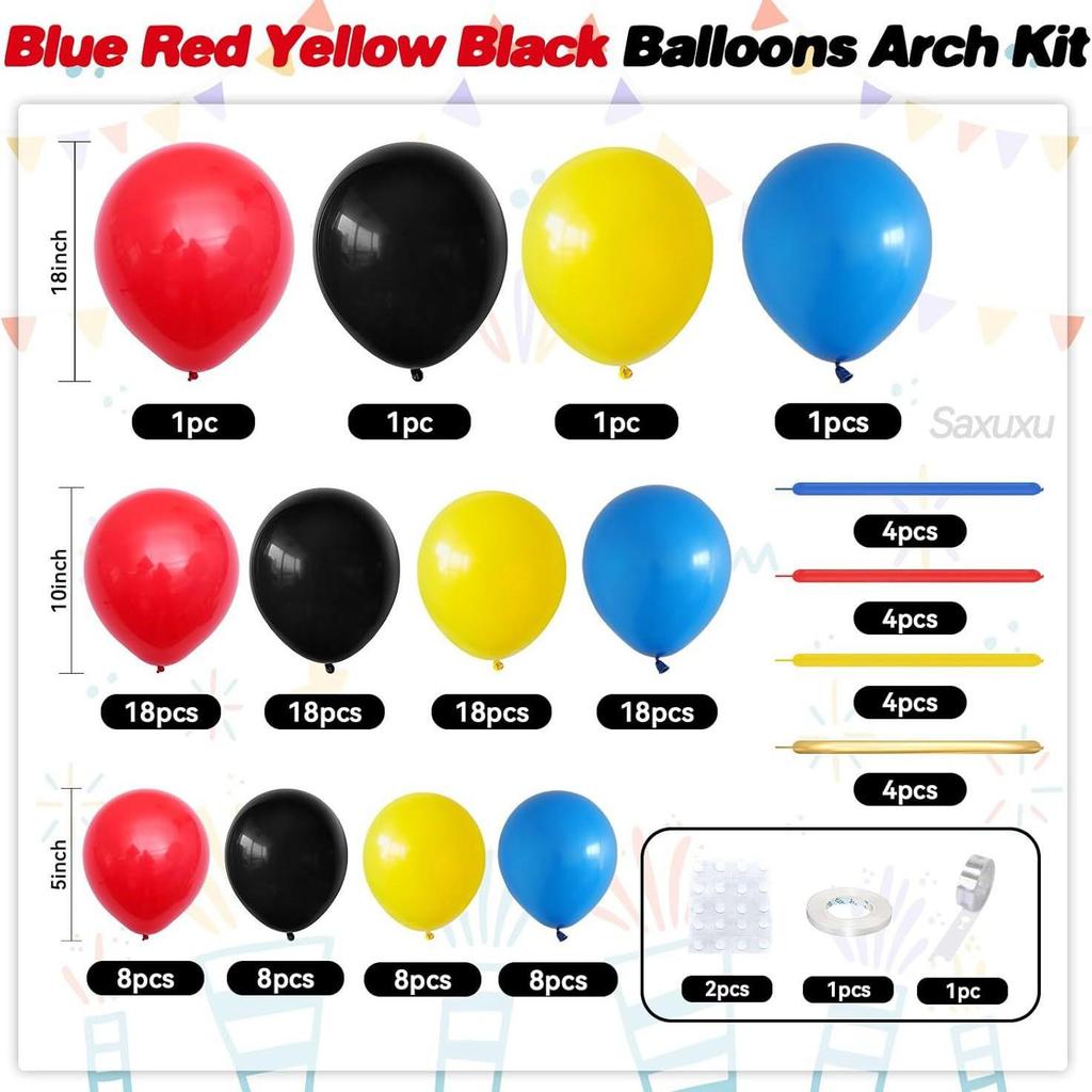 Red, Yellow, Blue, Black Carnival Circus Party Decorations Set for Birthdays, Weddings, and Baby Showers