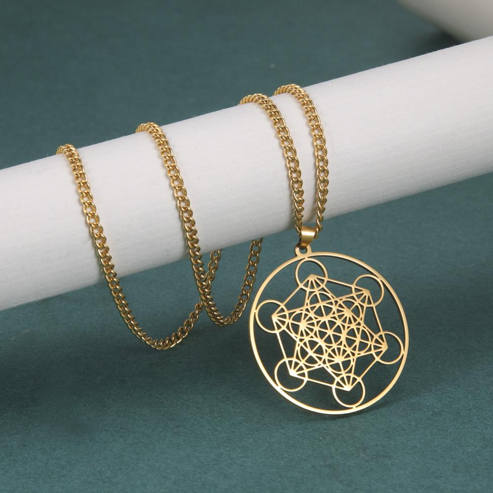 Nerezová ocel Andělské těsnění Archanděl Metatronova kostka Náhrdelník Dámský Pánský Posvátná geometrie Amulet Náboženský Spirituální Šperk