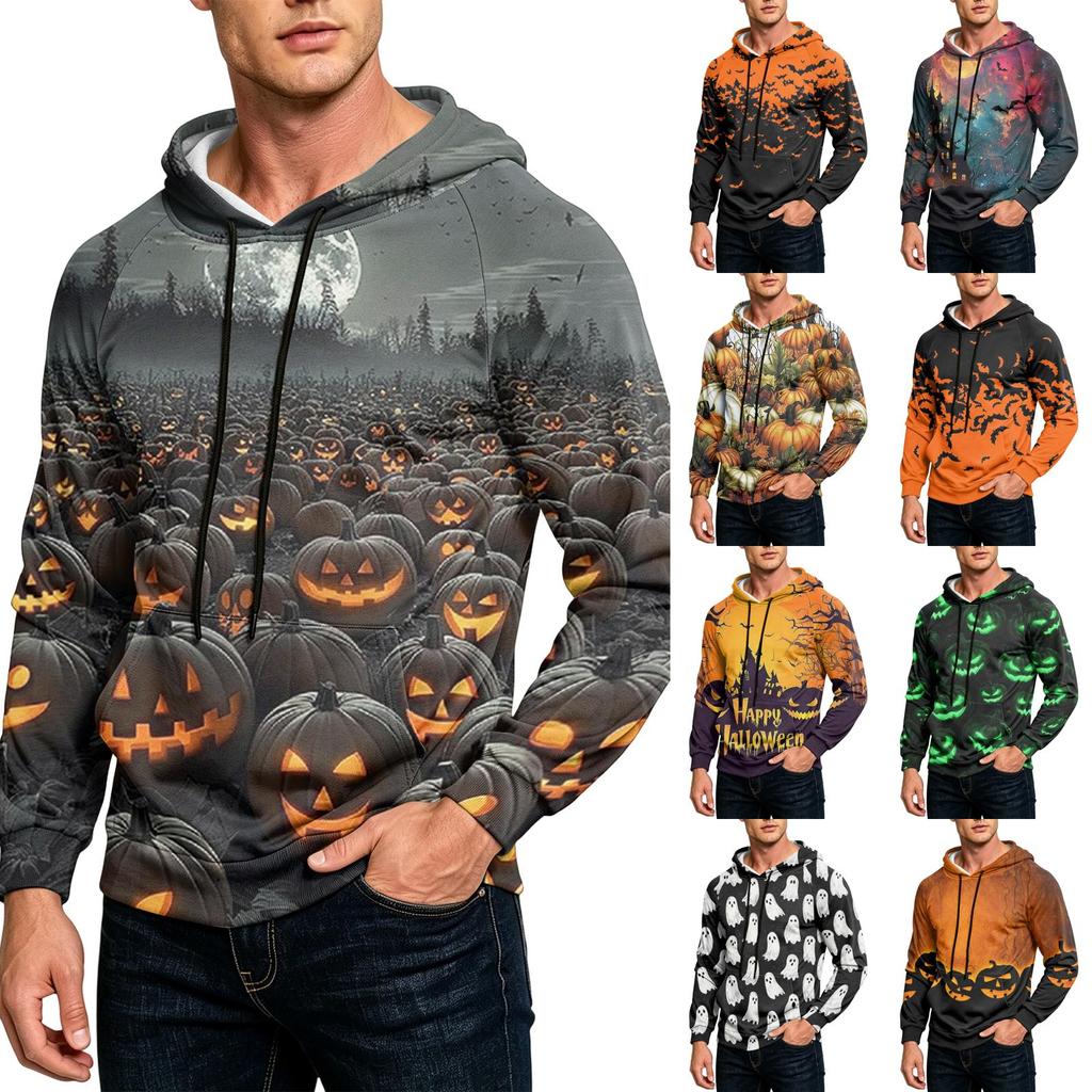 Men's Casual Loose Fit Hoodie with Pocket, Drawstring and Printed Design