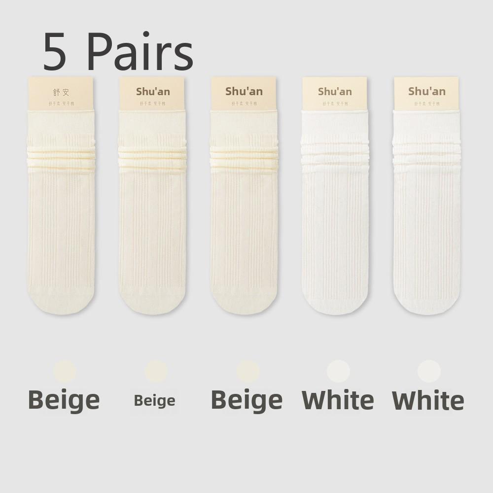 5 Pairs of Women's Spring and Summer Thin Mid-calf Solid Colour Anti-odour and Sweat-absorbent Long Socks Stacked Socks