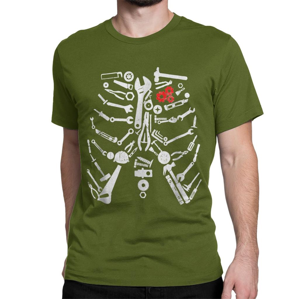Men Women T-Shirts Mechanic Skeleton Craftsman Funny 100% Cotton Tee Shirt Short Sleeve Tools T Shirts Round Neck Tops Unique