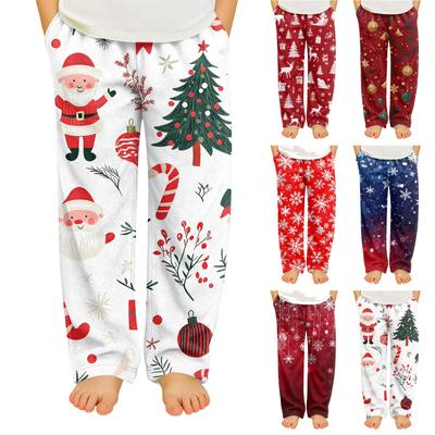 Barnens mjuka och bekväma pyjamasbyxor med jultryck och vardagsbyxor