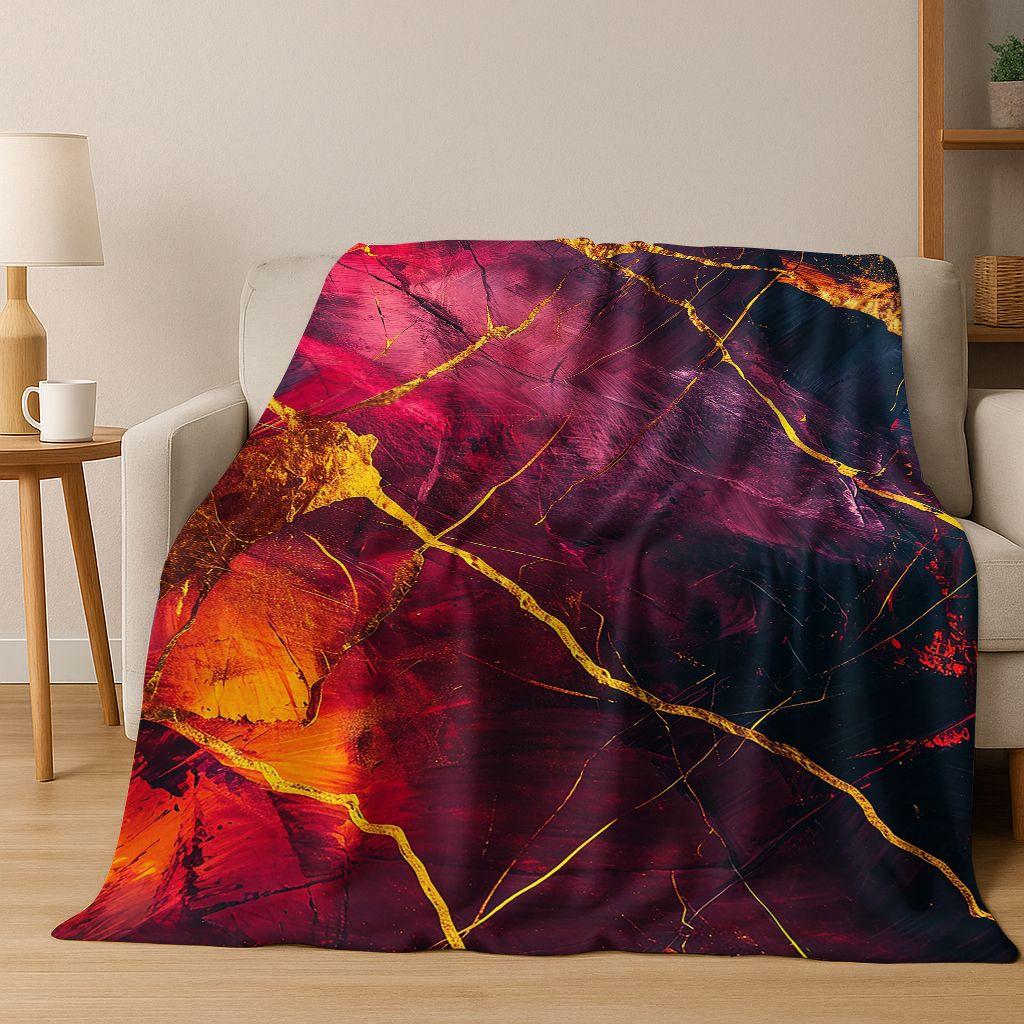 Luxurious Black Green Gold Marble Colorful Stone Texture Art Flannel Blanket,Cozy Soft Throw Blanket for Home Bedroom Bed Sofa