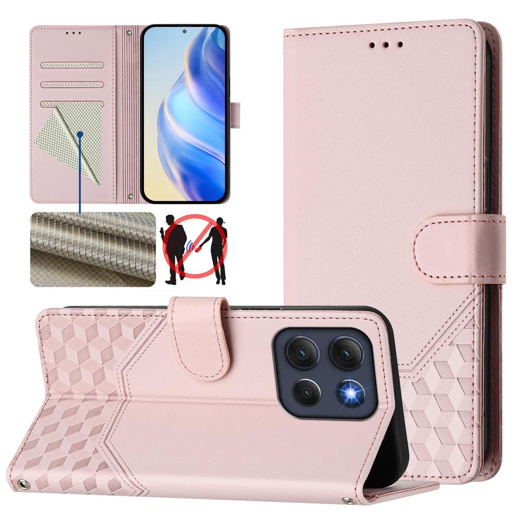 For Motorola Moto G86 5G Case Imprinted Honeycomb RFID Blocking Leather Phone Cover with Strap