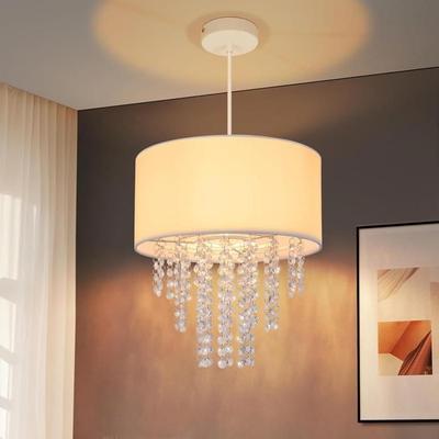 Pendant Lamp - NETTLIFE - E27 Crystal and Fabric - 32x32x192 Cm - White - Scandinavian