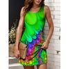 Women's Off Shoulder Ombre Abstract Print Mini Dress, Sleeveless Crew Neck A-Line Casual Spring Summer Vacation Dress