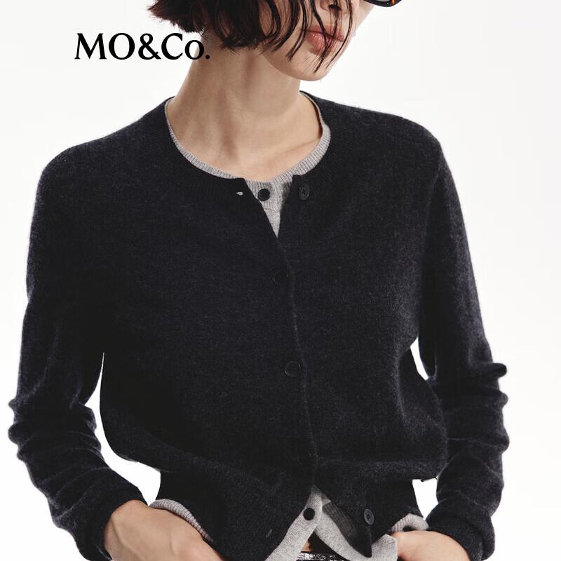 MO&Co. Wool Cashmere Blend Faux Two-Piece Knit Cardigan