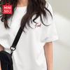 Damen reines Baumwoll lockeres Kurzarm-T-Shirt