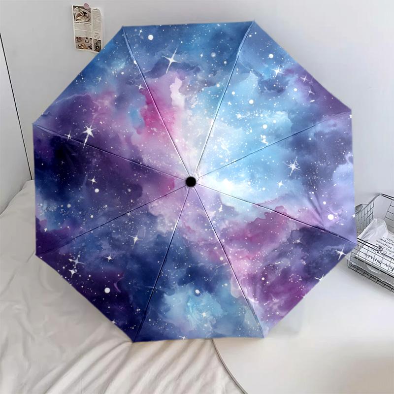 Starry Sky Puzzle Pattern, Automatic Folding Umbrella, Portable and Foldable Design, 8 Ribs, a Christmas or Birthday Gift.