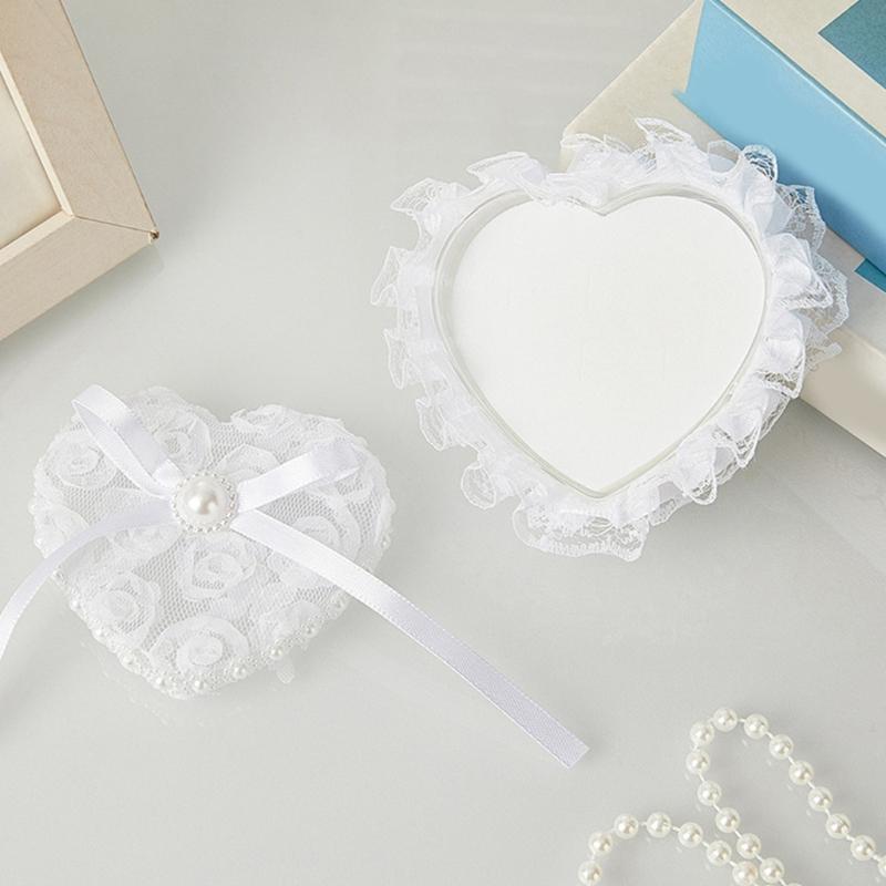Wedding Rings Presentation Box With Lace and Heart Shape Design Rings Display Holder Case with Pillow for Formal Occasion