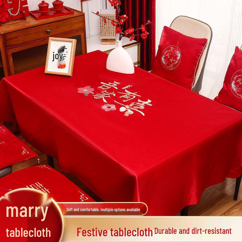 Double Happiness Red Wedding Tablecloth for Ceremony, Altar, Coffee & Dining Table