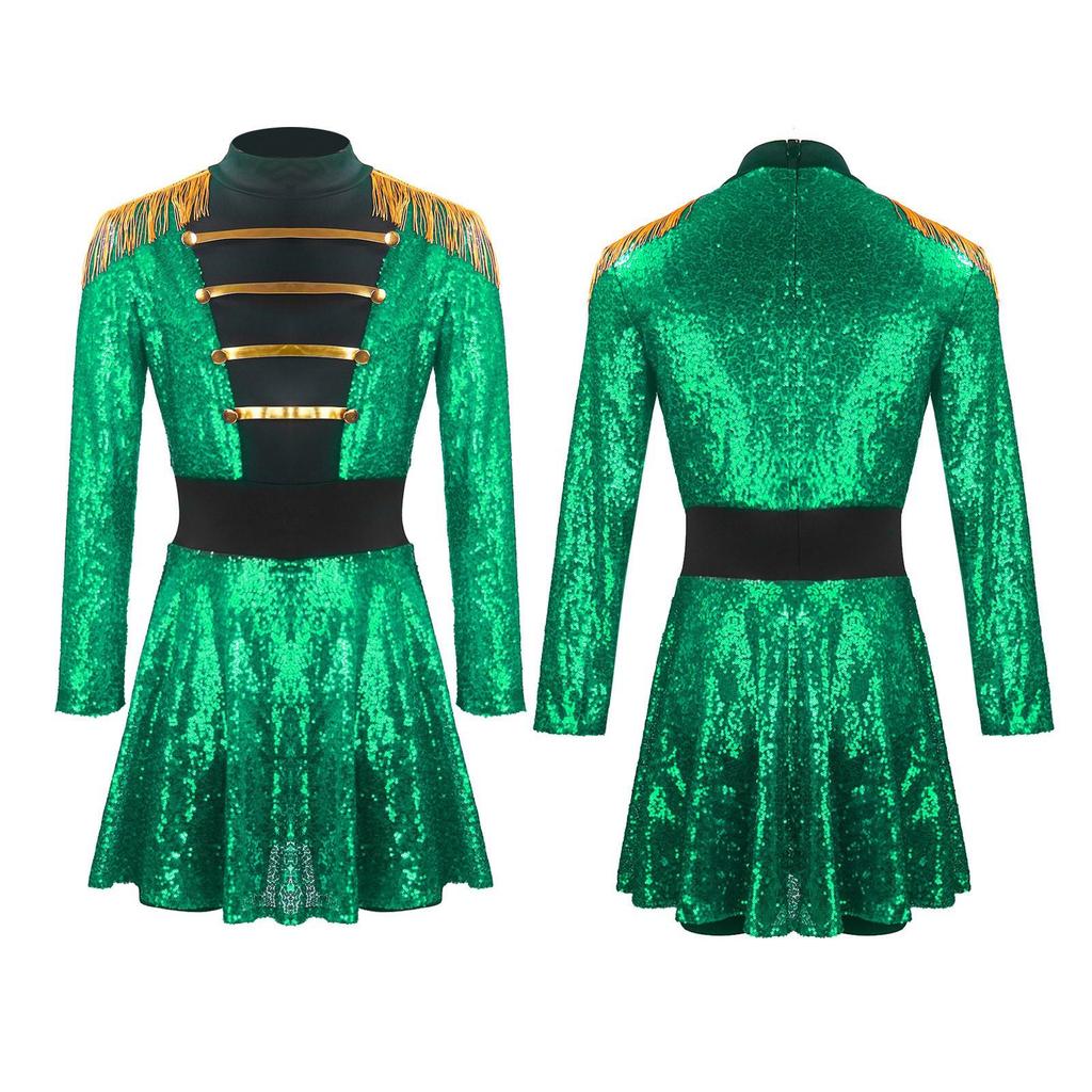 Multi-color Sequin Tassel Circus Ringmaster Skirt Cosplay Costume with Long Sleeves