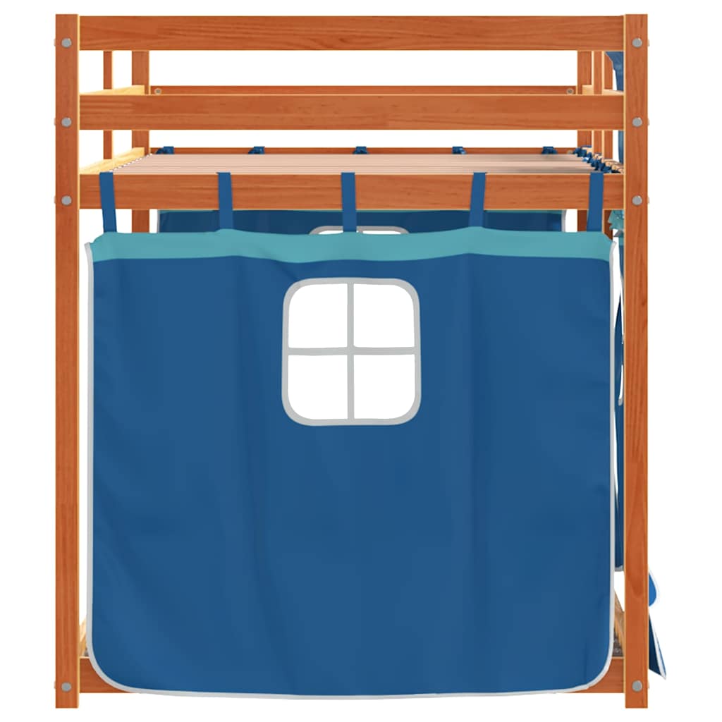 Vidaxl Bunk Bed with Curtains, Blue, 80X200 Cm, Pine