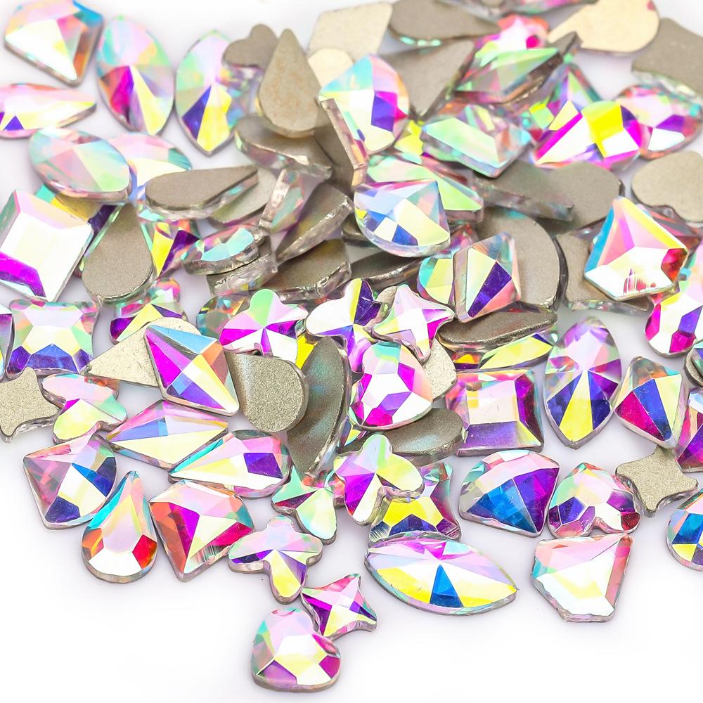 Mixed Nail Art Accessories Size Aurora Champagne Stained Glass Flat Bottom Special-Shaped Diamond Diy Nail Accessories