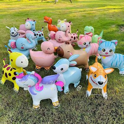 Cartoon Foil Balloons Elephant Stand Walking Balloon With Wheel For Kids Birthday Party Decoration Baby Shower