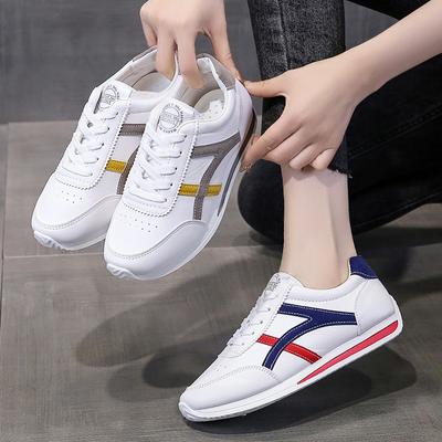 Printemps et Été Mode Décontractée Bout Rond Respirant Nouveaux Baskets à Lacets Couleur Assortie Chaussures de Marche Confortables pour Femmes