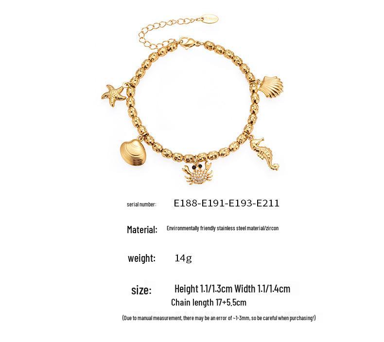 Qiong Yao Ocean DIY Beaded Bracelet Set: Starfish Shell 5A Zirconium Stainless Steel Ornament