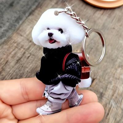 Płaski akrylowy 2D brelok do kluczy w kształcie psa, breloczek do kluczy z wizerunkiem psa, ozdobny kluczyk do samochodu i akcesoria do torebki, idealny prezent urodzinowy dla miłośników zwierząt