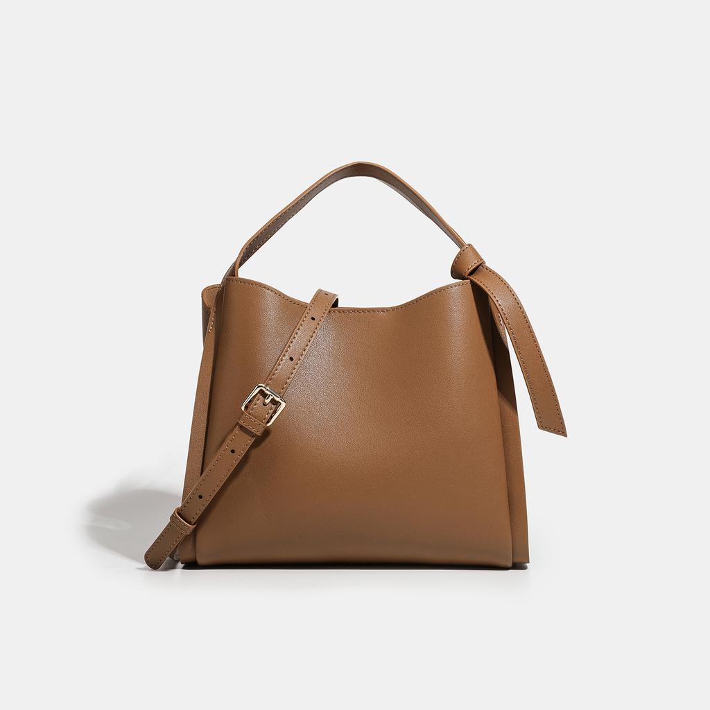 Real Leather Women's Versatile and Fashionable Large Capacity Handbag, New Cowhide High-end Sensory Vegetable Basket, Crossbody Bucket Bag