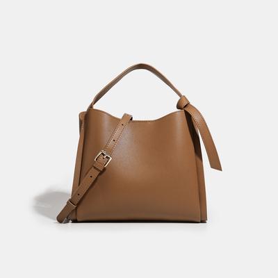 Real Leather Women's Versatile and Fashionable Large Capacity Handbag, New Cowhide High-end Sensory Vegetable Basket, Crossbody Bucket Bag