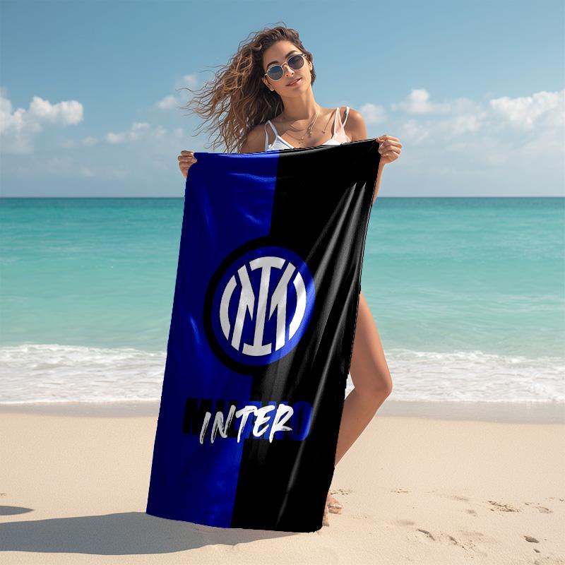 proof beach towel with FC Inter Milan logo pattern - soft,absorbent,quick-drying,machine washable - perfect for swimming,camping,bathing