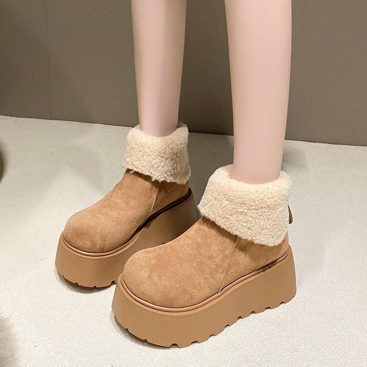 Mango head muffin ice cotton women's 2024 new small height increase thick bottom flip mouth piled thickened cotton shoes