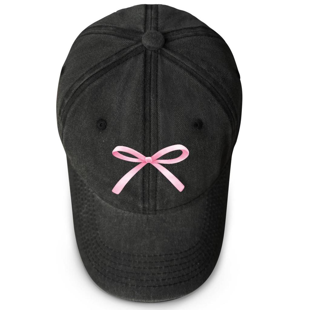 Pink Bowknot Print Snapback Baseball Hat, Mesh Hat Simple Raw Brim Stylish Solid Color Snapback Sun Hat