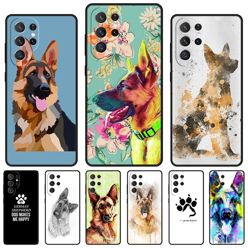 Cartoon German Shepherd Dog Phone Case For Samsung Galaxy S24 S25 S23 S22 Ultra Note 10 20 Plus S20 S21 FE Cover
